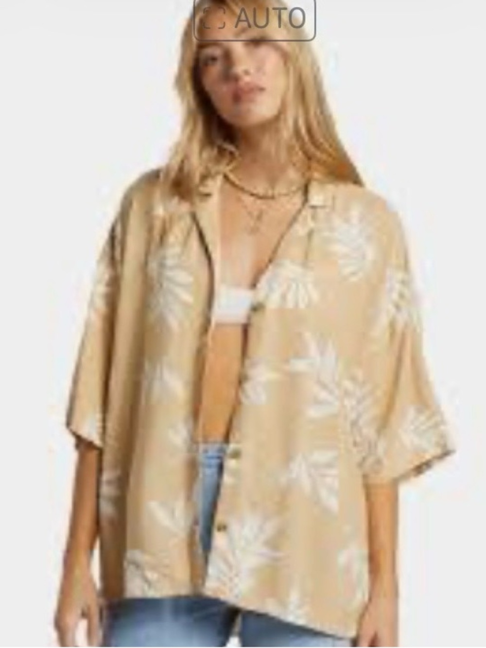 Billabong Beige Button-Down Floral Print Shirt